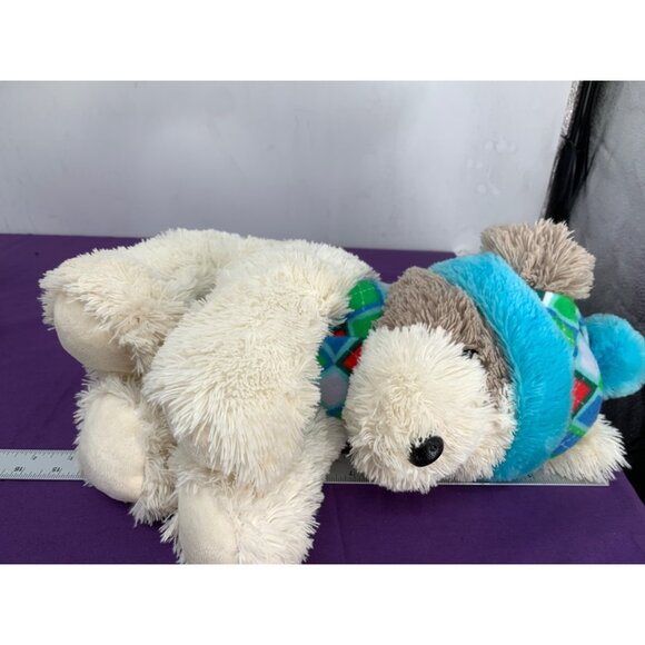Hug Fun International 14 Inch Winter Puppy Dog White Tan Blue Green Plaid Plasti - Picture 5 of 6